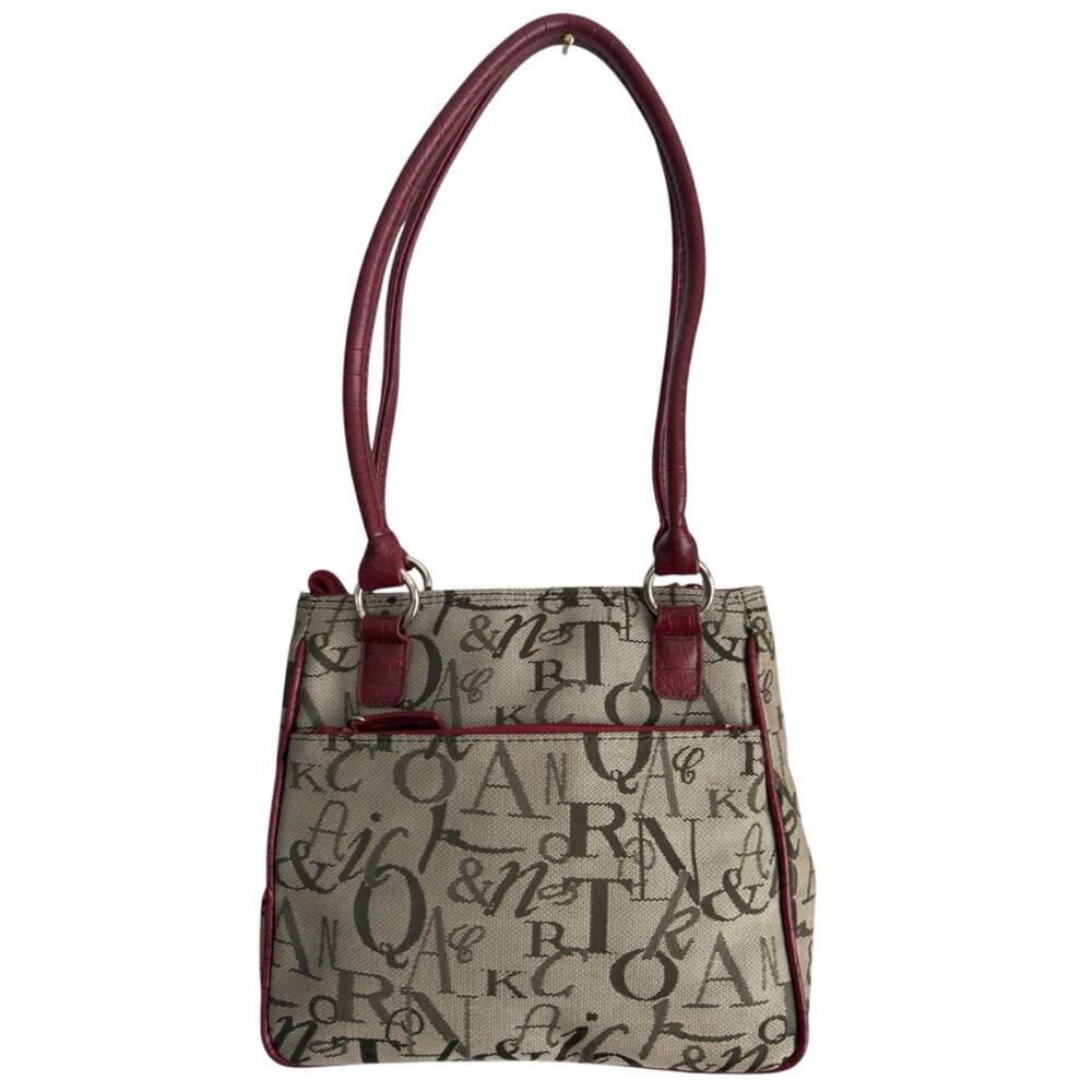 Y2K Script Print Canvas Shoulder Bag Red Croc Trim Mini Tote Sag Harbor - Picture 5 of 7